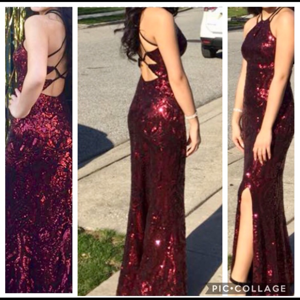 Morgan & Co Merlot Sequin Dress Size 1/2